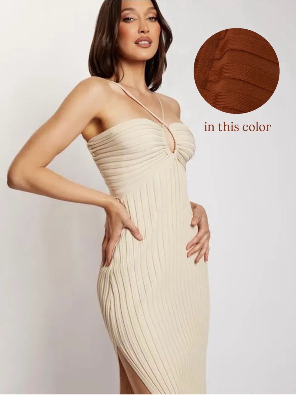 NWT Meshki Lori Ruched Front Knit Dress in Chocolate Brown | size S